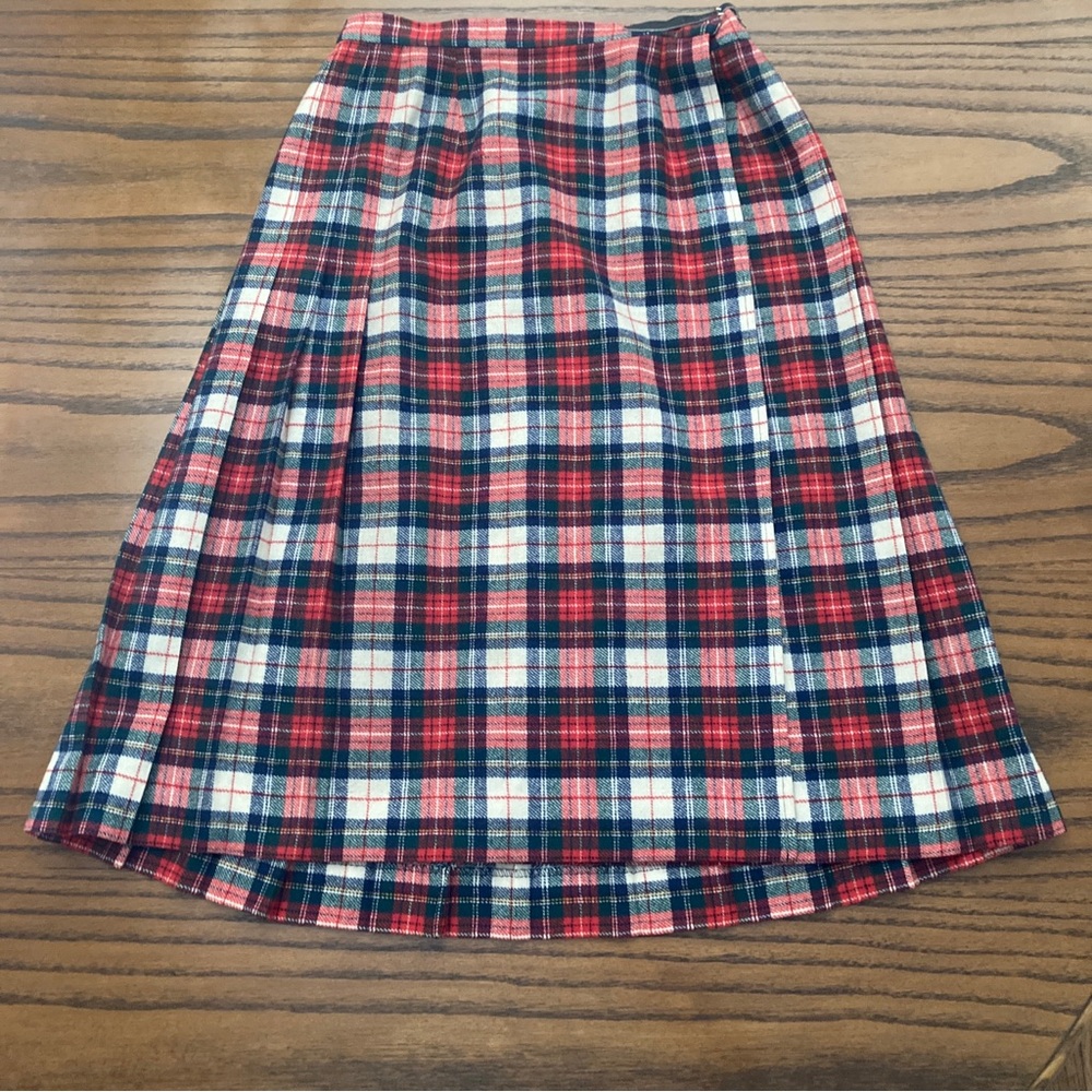 Vintage Young Pendleton Wool Skirt Full Wrap Plaid Pleated XS 26 x 27.5